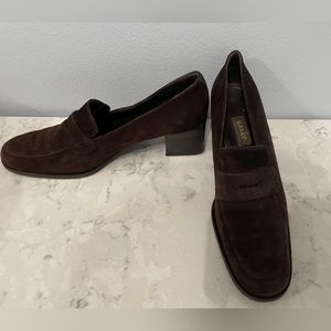 Women’s Bally Dark Brown Suede FLORIA Heeled Loafers 41